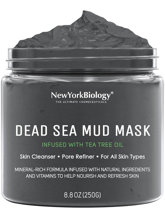 New York Biology Dead Sea Mud Mask for Face and Body | with Tea Tree | Spa Quality Pore Refiner for Oily Skin | Natural Skincare for Women & Men | Tighten Skin for A Healthier Complexion | 8.8 oz