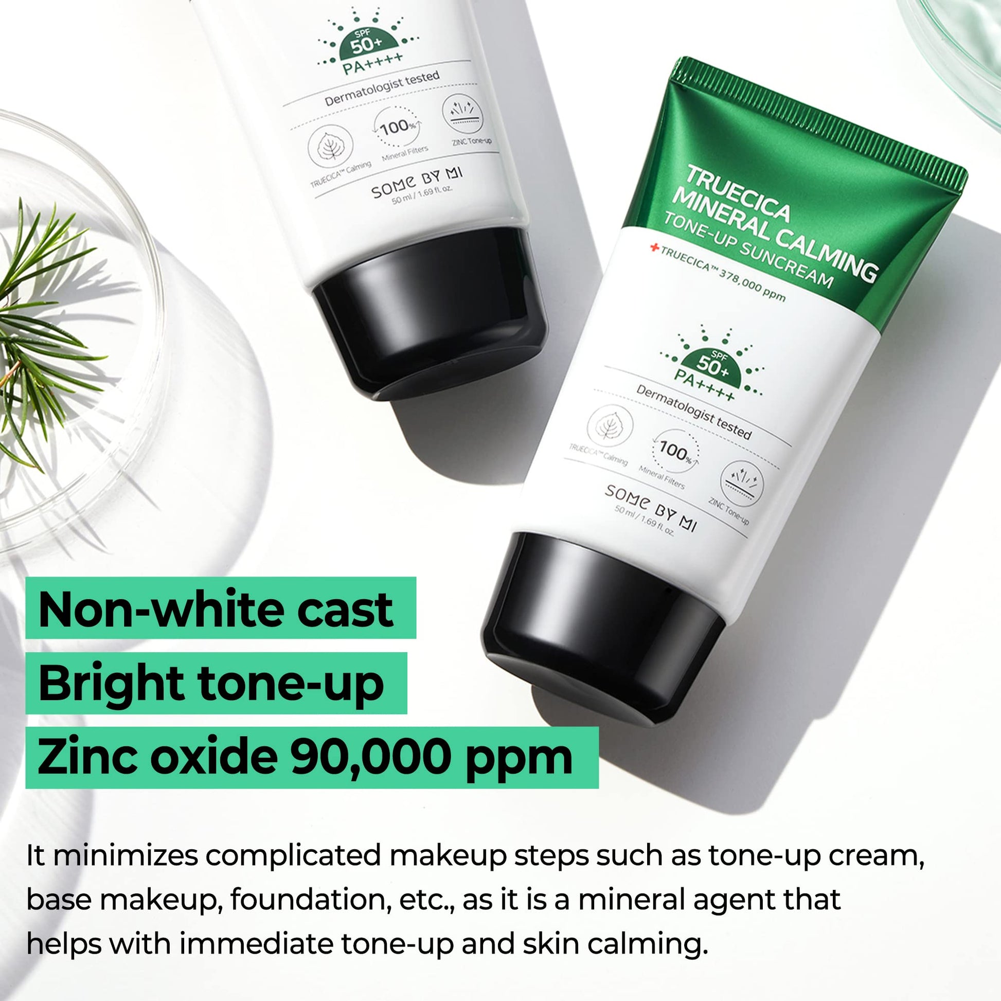 SOME BY MI Truecica Mineral Calming Tone-Up Suncream / SPF50+, PA++++ / 1.69Oz, 50ml / Brightening