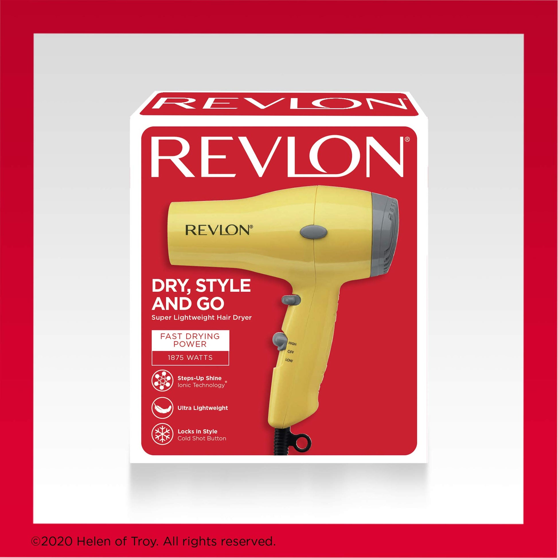 REVLON Compact Hair Dryer | 1875W Lightweight Design, Perfect for Travel, (Yellow), Plastic