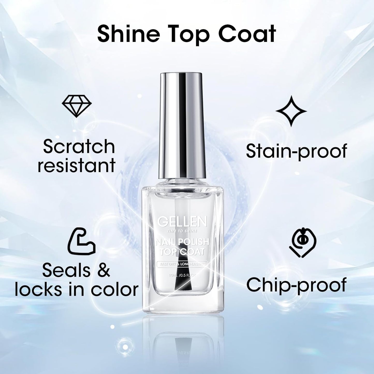 GELLEN Clear Nail Polish Base Top Coat, Sheer Pink Tinted Base Coat & Shine No Wipe Top Coat for Strengthening Thin Damaged Natural Nails, Quick Dry Regular Nail Polish No UV Gel, Hema Free, Non-toxic