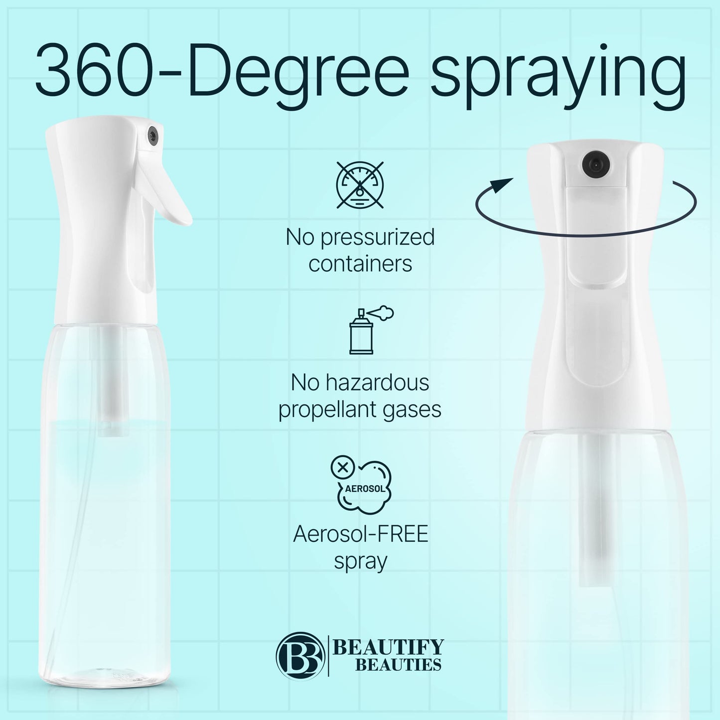 BeautifyBeauties Hair Spray Bottle – Ultra Fine Continuous Water Mister for Hairstyling, Cleaning