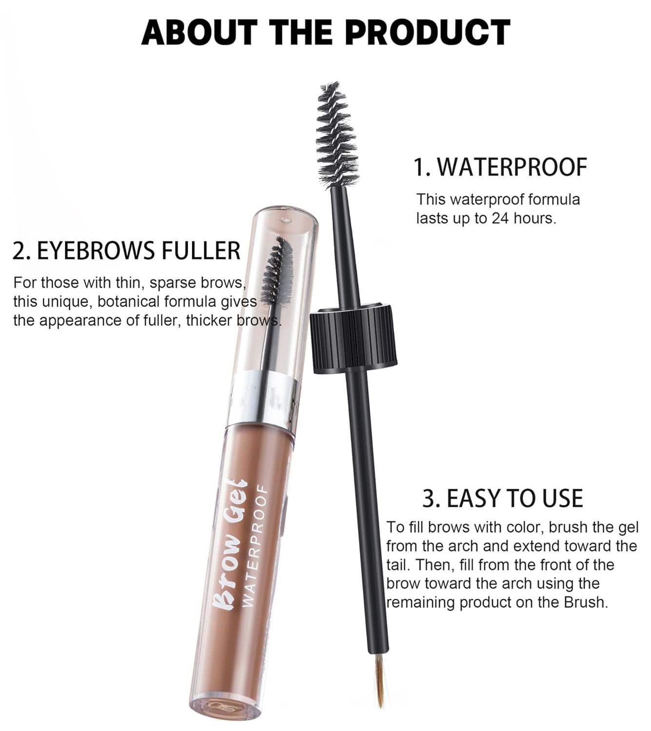MAEPEOR Waterproof Eyebrow Gel 8 Colors Full-pigmented Long Lasting Liquid Brow Gel for Fuller & Defined Looking (#05 Deep Brown）