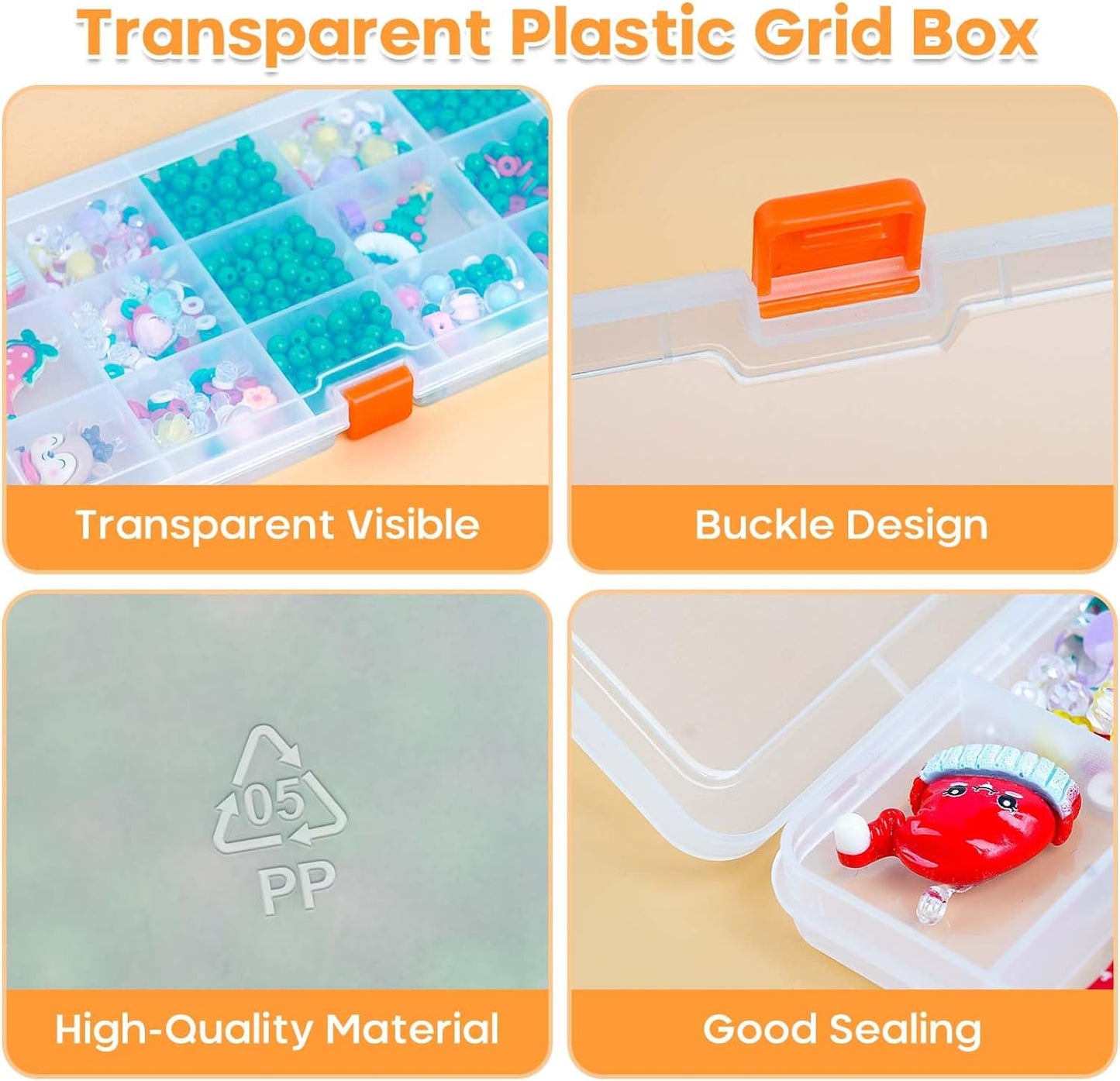 8PACK Extra Thick Bead Organizers, 15 Grid Mini Clear Plastic Storage Box Craft Containers for Nail jewelry rhinestones DIY Supply Case