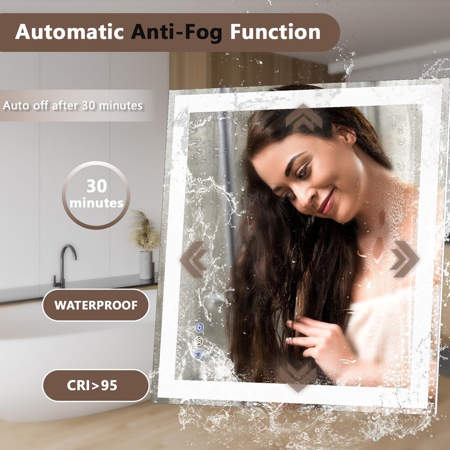 36"x 36" LED Bathroom Mirror, 3 Colors Vanity Mirror with Lights, Front and Backlit Bathroom Mirror with Lights, LED Smart Mirror for Wall, Tempered Glass, Anti-Fog, Stepless Dimmable, Memory(UL ETL)