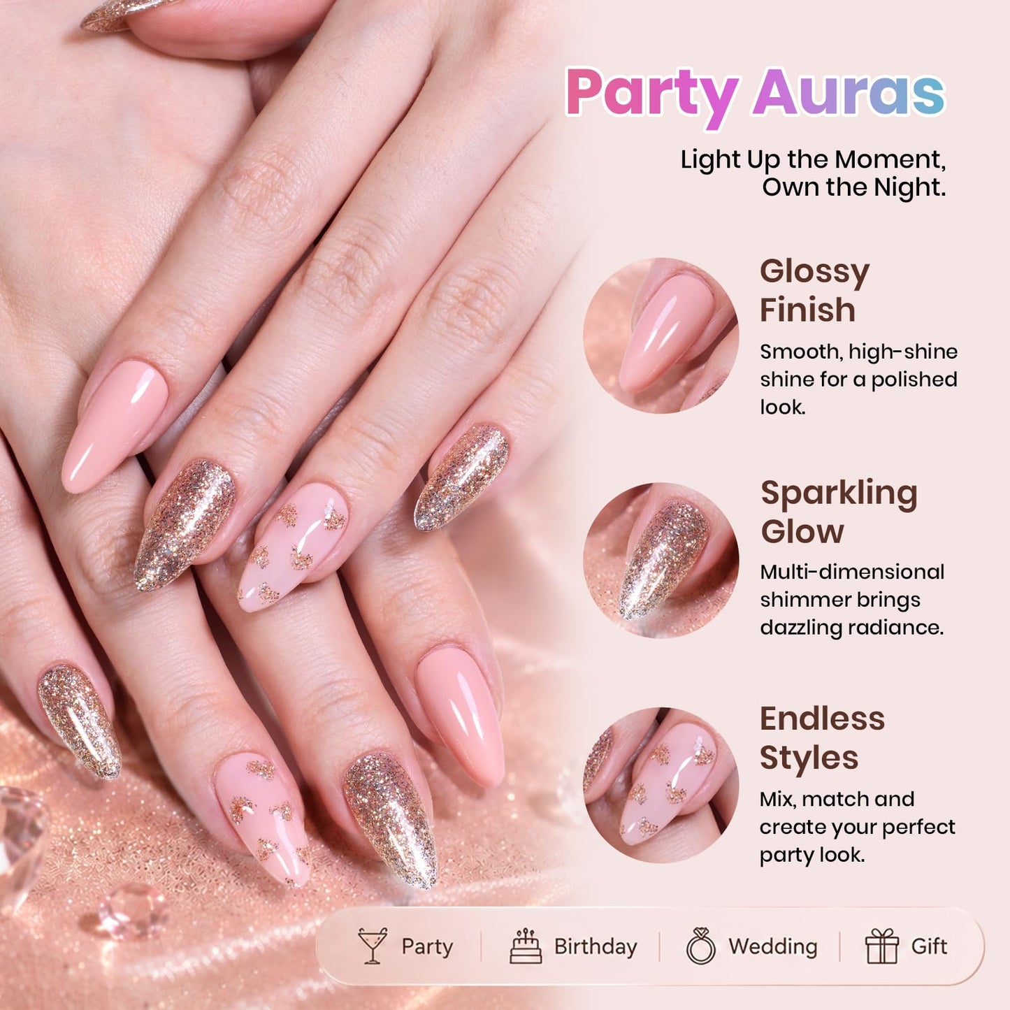 Beetles Glitter Gel Nail Polish Set, 20 Colors Party Auras Gel Polish