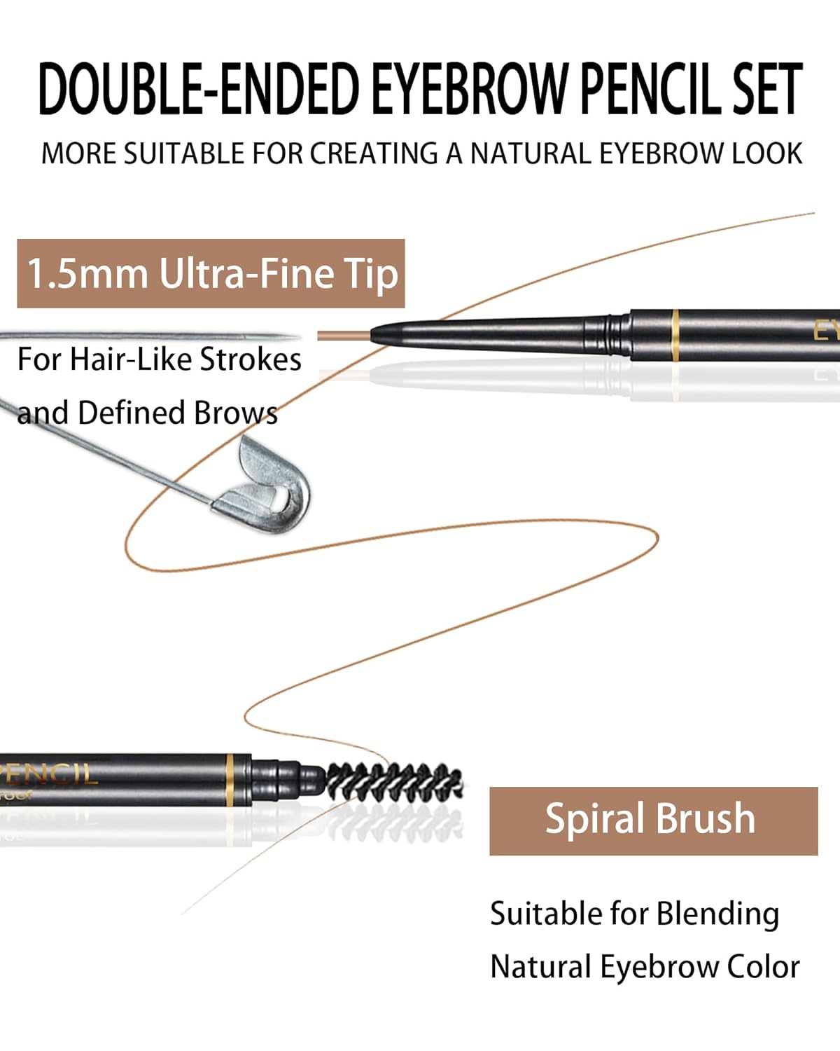 Light Brown Eyebrow Pencils for Women, 12Pcs Ultra Slim Eyebrow Pencil with 2 Brow Razors Kit, Double Head 1.5mm Micro-Fine Tip & Spiral Brush, Can Draw Fine and Long-Lasting Brows Makeup