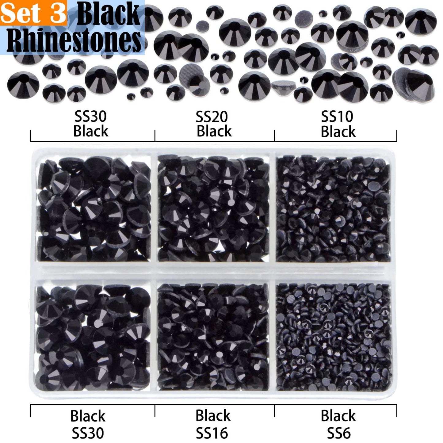 LPBeads 10000pcs Hotfix Rhinestones Flatback Glass Crystal Clear Black and 12 Mixed Color Rhinestone with Tweezers and Picking Pen for Crafts Clothes Nail Art