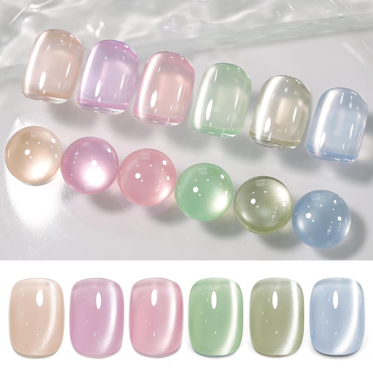 Born Pretty Pastel Magnetic Gel Nail Polish,Water Light Cat Magnetic Eye Gel Jelly Glass Crystal Nail Polish Glitter Shimmer Auroras Magnetic Gel Nail Art Manicure Kit 6PCS
