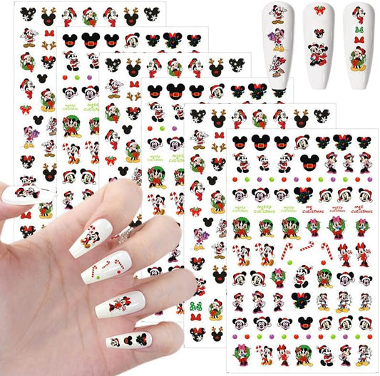 6 Sheets Christmas Nail Art Stickers Decals Cute Cartoon Snowflake Christmas Tree Self Adhesive