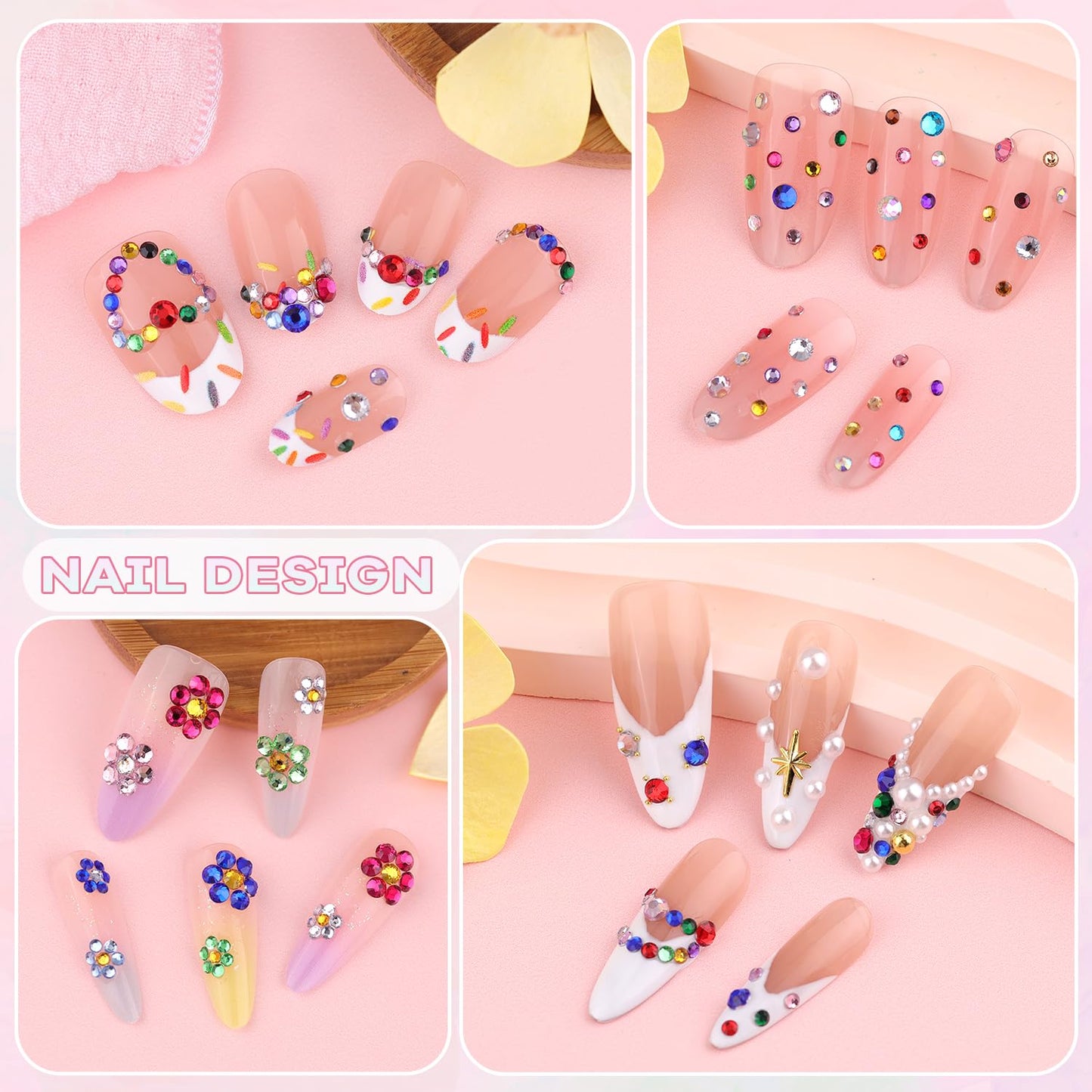 5000Pcs Small Resin Rhinestones for Nail Art, Colorful Rhinestone 2/3MM Flatback Bedazzling Gems, Nail Rhinestones and Gems Crystals Charms for Acrylic Tips Manicure Decor