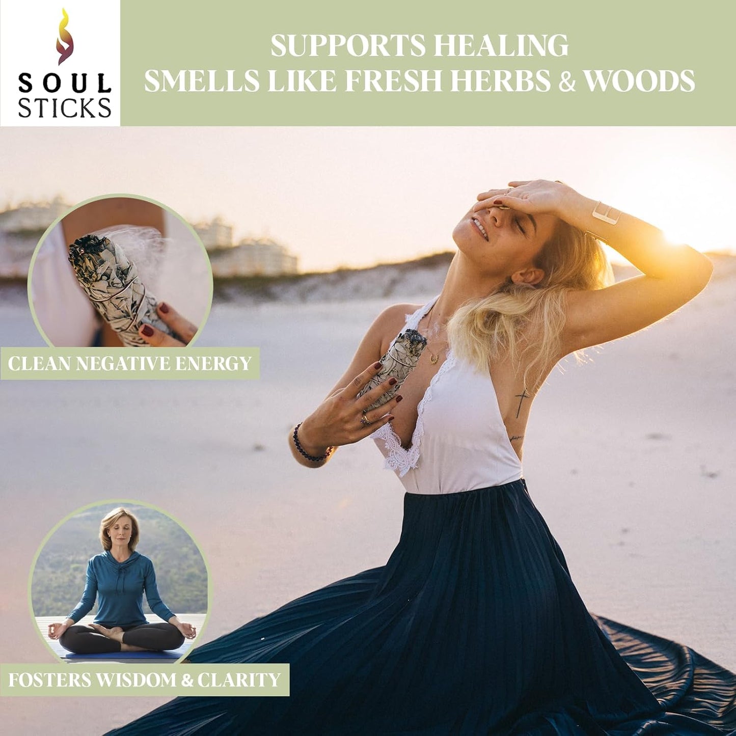 SOUL STICKS 4 Inch 100 Pack Organic White Sage Smudge Smudging Sticks | Cleansing and Negative Energy, Good Energy Meditation & Smudging Rituals | Sustainably Sourced California White Sage Bundle