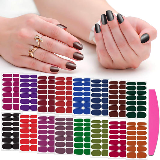 SILPECWEE Nail Polish Strips, 16 Sheets Dark Nail Polish Stickers Full Nail Wraps Self Adhesive