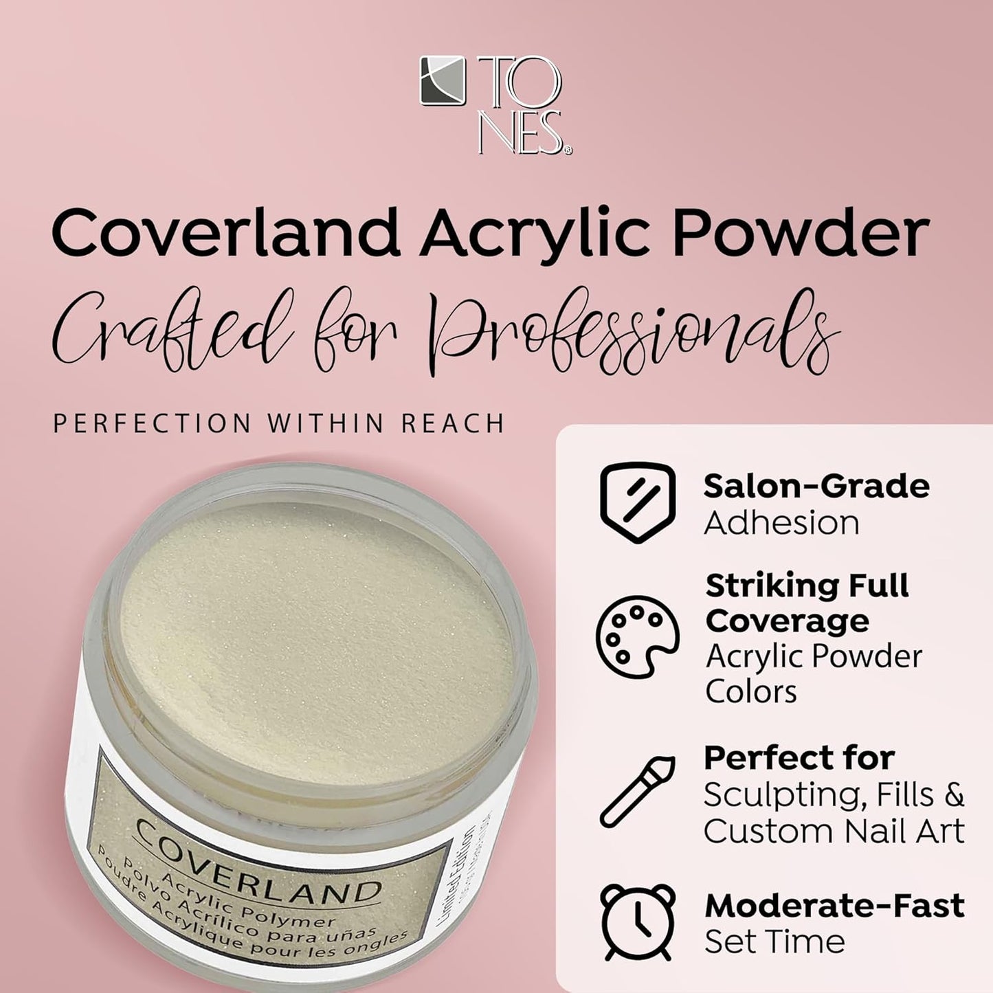 Tones Coverland Acrylic Nail Powder "Coquito" - Limited Edition Acrylic Powder for Nail Design, Sculpting, and Masking Nail Bed Imperfections - (1.5 Oz)