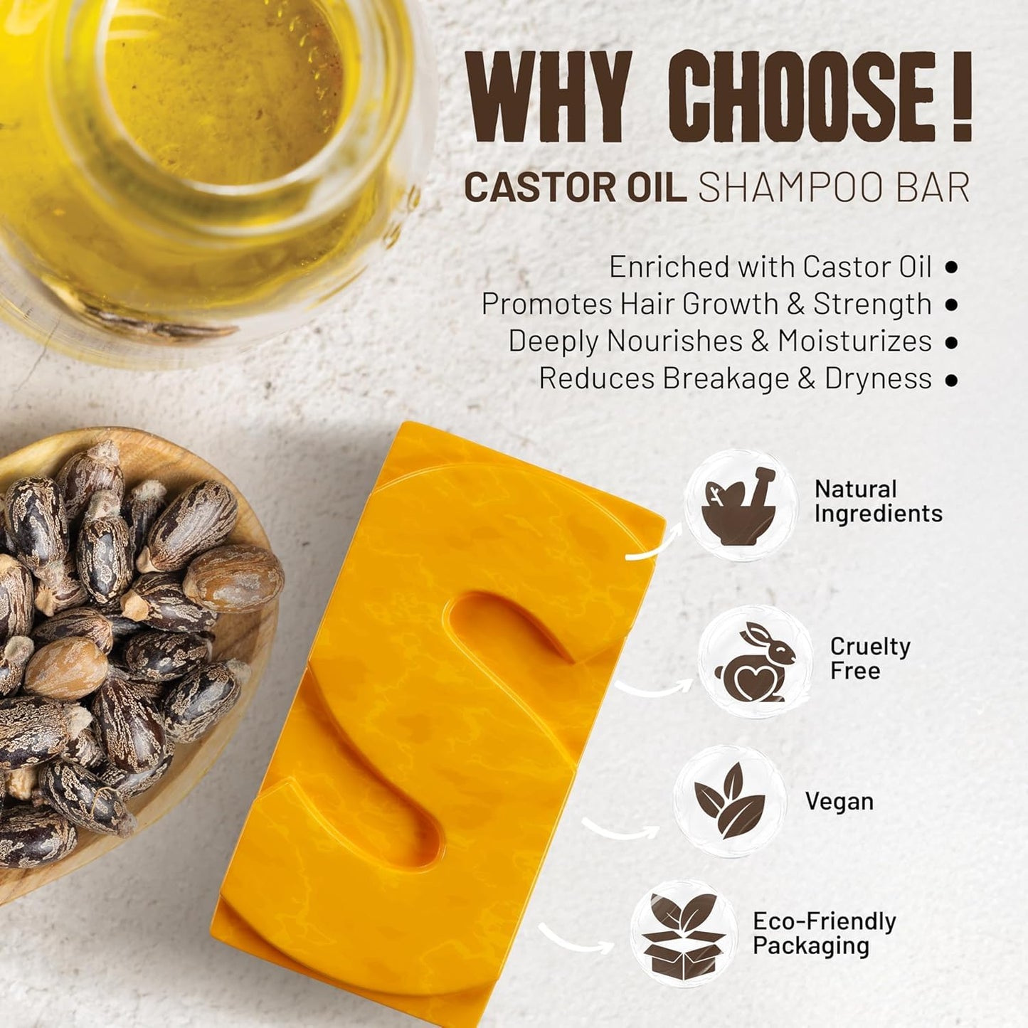 Herbishh Castor Oil Shampoo Bar – Nourishing Solid Shampoo Bar for Hair Growth & Thinning Hair – Castor Oil Shampoo Soap for Moisturized Scalp – Natural Soap 3.53 oz Pack of 3