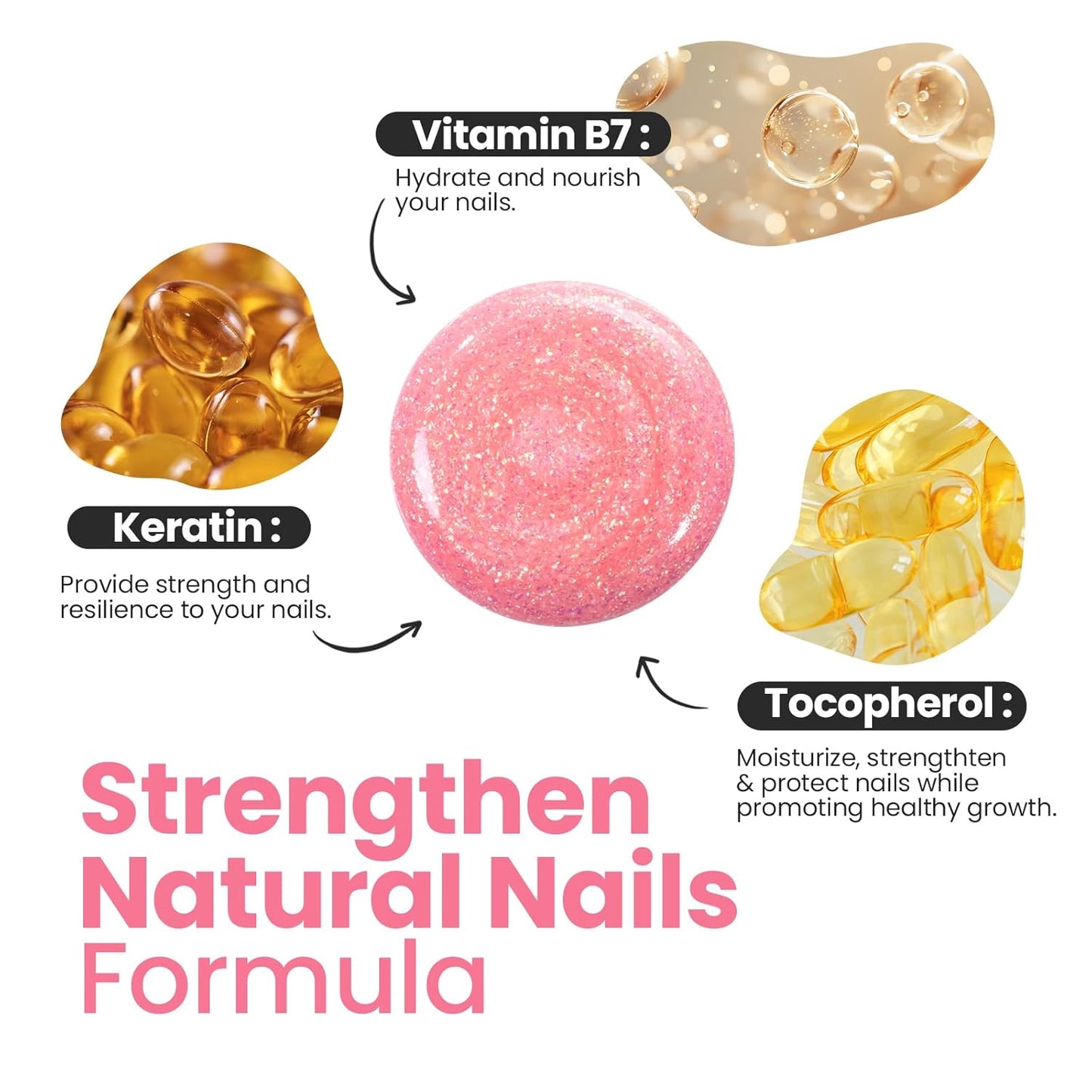 Beetles Pink Nail Polish - 15ML Quick Dry Nail Polish Glitter Gold Pink Nail Lacquer Shimmer Fingernail Polish Art Effect for Nail Salon-Quality