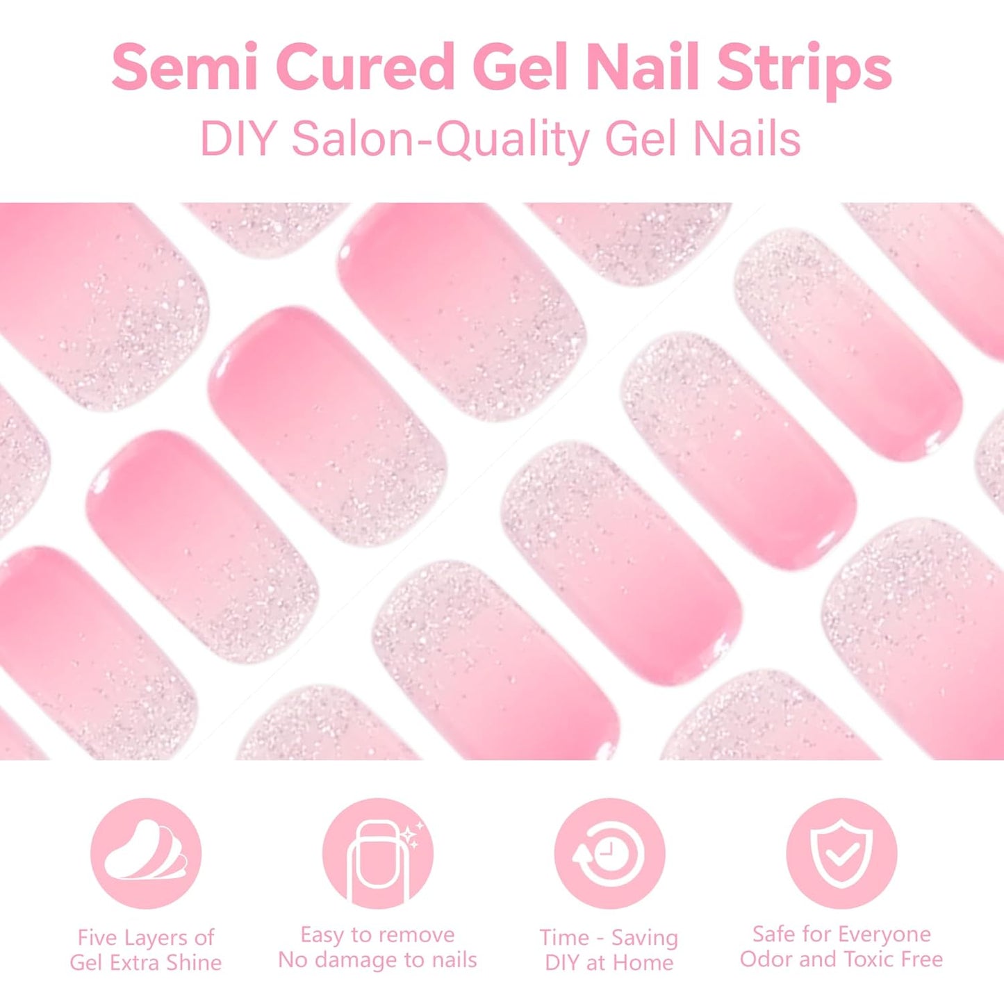 Semi Cured Gel Nail Strips-Salon Quality Semi-Cured Gel Press On Nails Stickers Quick DIY Nail Art Manicure Kits for Women at Home Works with Any UV/LED Lamps(Dress Up)