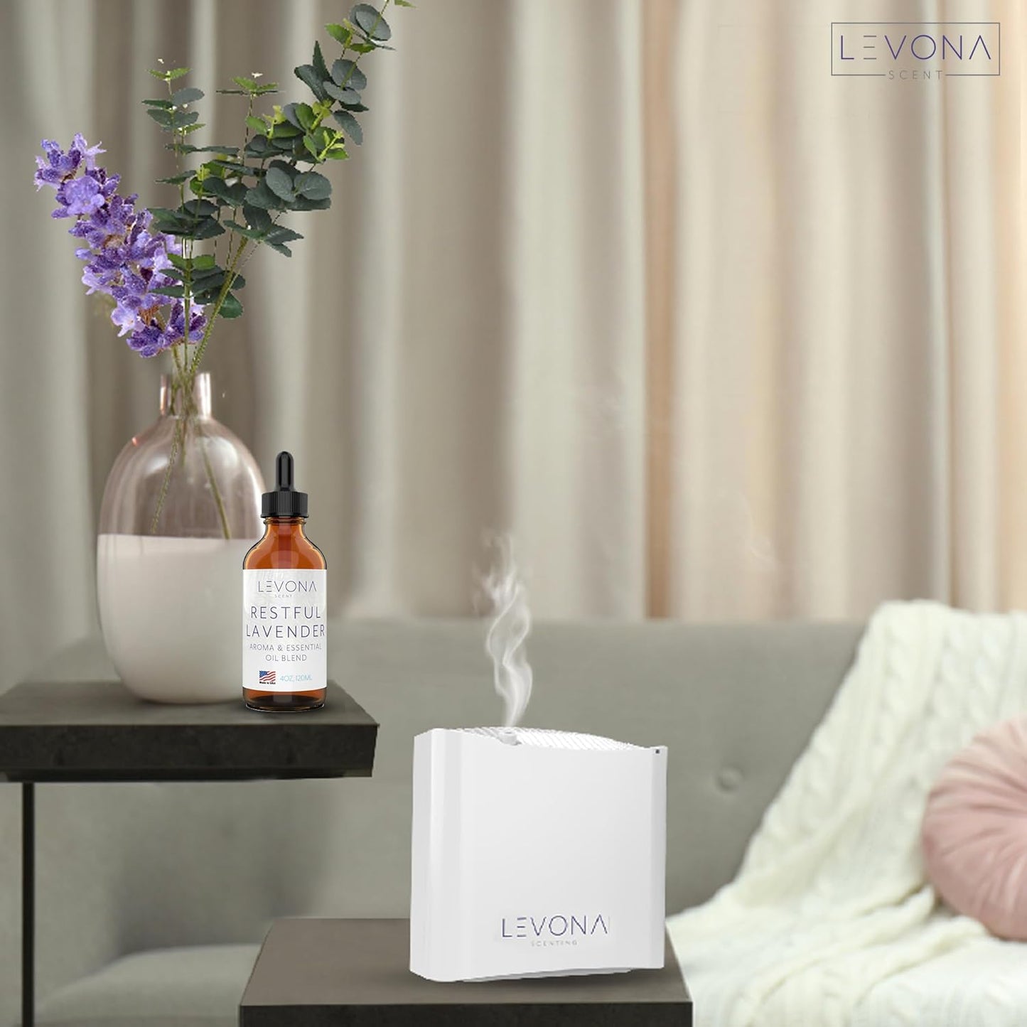 Levona Scent Essential Oils - Scents for Home, Hotel & Office Use - Perfect for Home Diffuser & Humidifiers - Aroma Fragrance Oil, Ideal for Massage, Relaxation, and Spa - Restful Lavender, 120ml