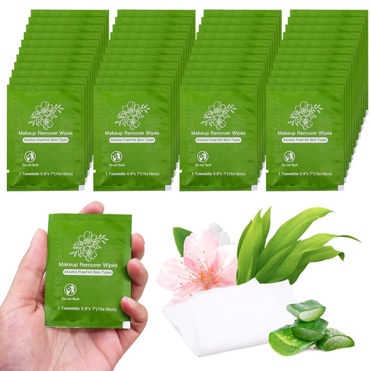 Makeup Remover Wipes Bulk Individually Wrapped,Travel Makeup Wipes Individual Makeup Remover Wipes Bulk Gentle Cleansing Makeup Remover Wipes for Face Cleansing Mascara Lipstick Travel Hotel (200)
