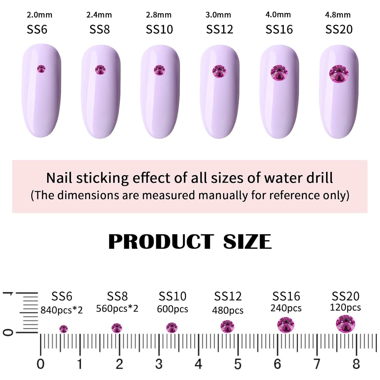 4240Pcs Fuchsia Flatback Rhinestones 6 Sizes Crystal Diamonds for Nail Art Crafts Clothes Shoes with Tweezers and Picking Pen