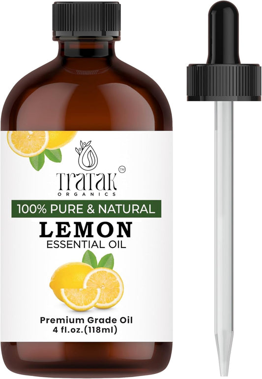 Lemon Essential Oil with Glass Dropper - Huge 4 Fl Oz - 100% Pure and Natural Lemon Oil - Premium Grade Essential Oils for Diffuser, Aromatherapy, Soap and Candle Making