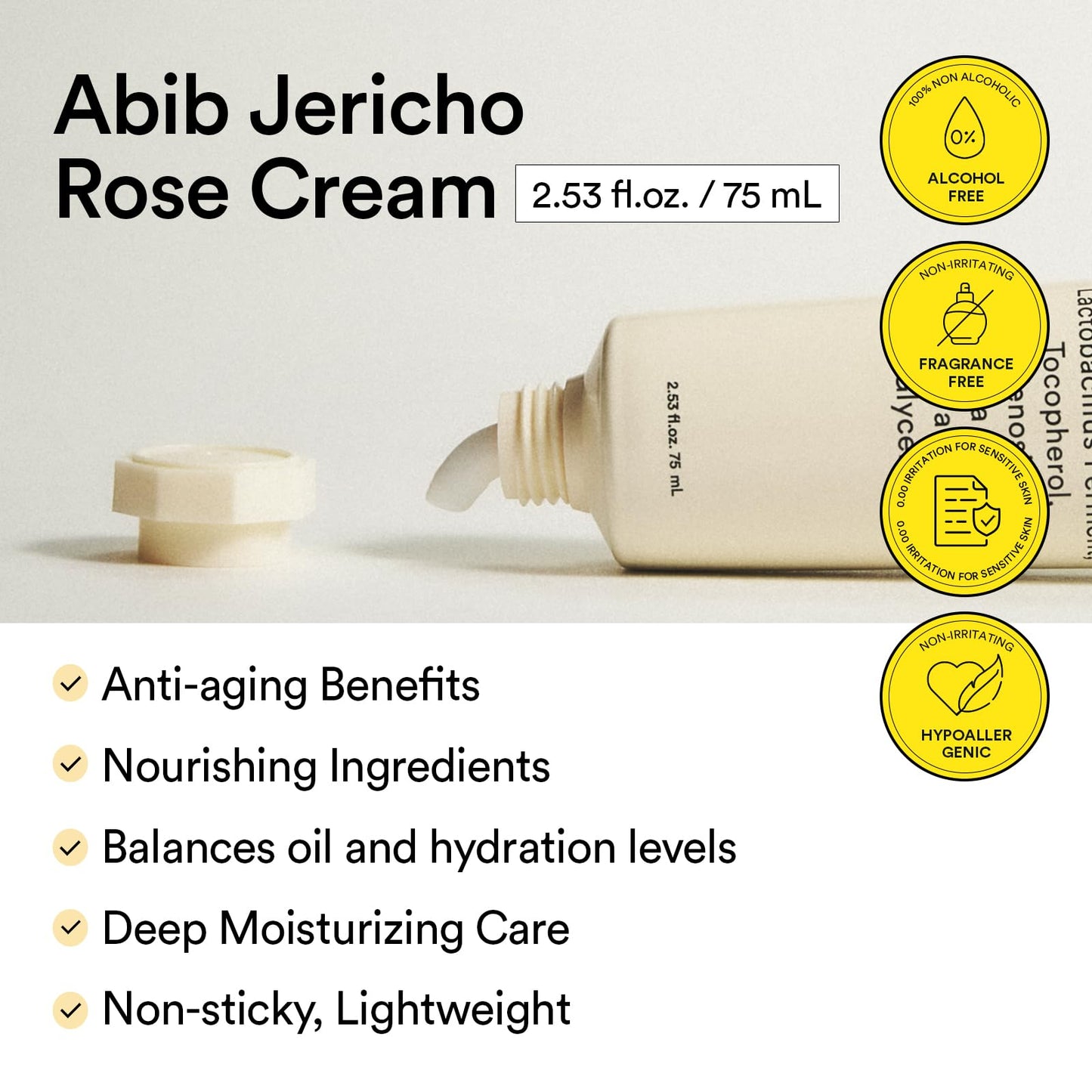 Abib Jericho Rose Cream 2.53 fl oz, Moisturizer for Dry and Aging Skin, Korean Skincare