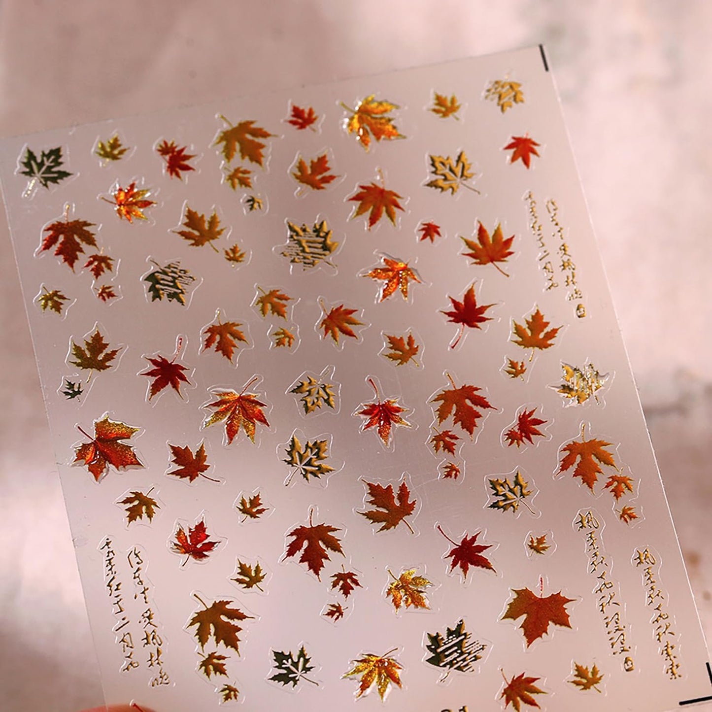 Fall Nail Stickers 1Sheed 3D Embossed Nail Art Stickers Holographic Nails Decals DIY Self-Adhesive with Maple Leaves Gradient Designs for Women Girls Autumn Elegant Nail Art Decorations