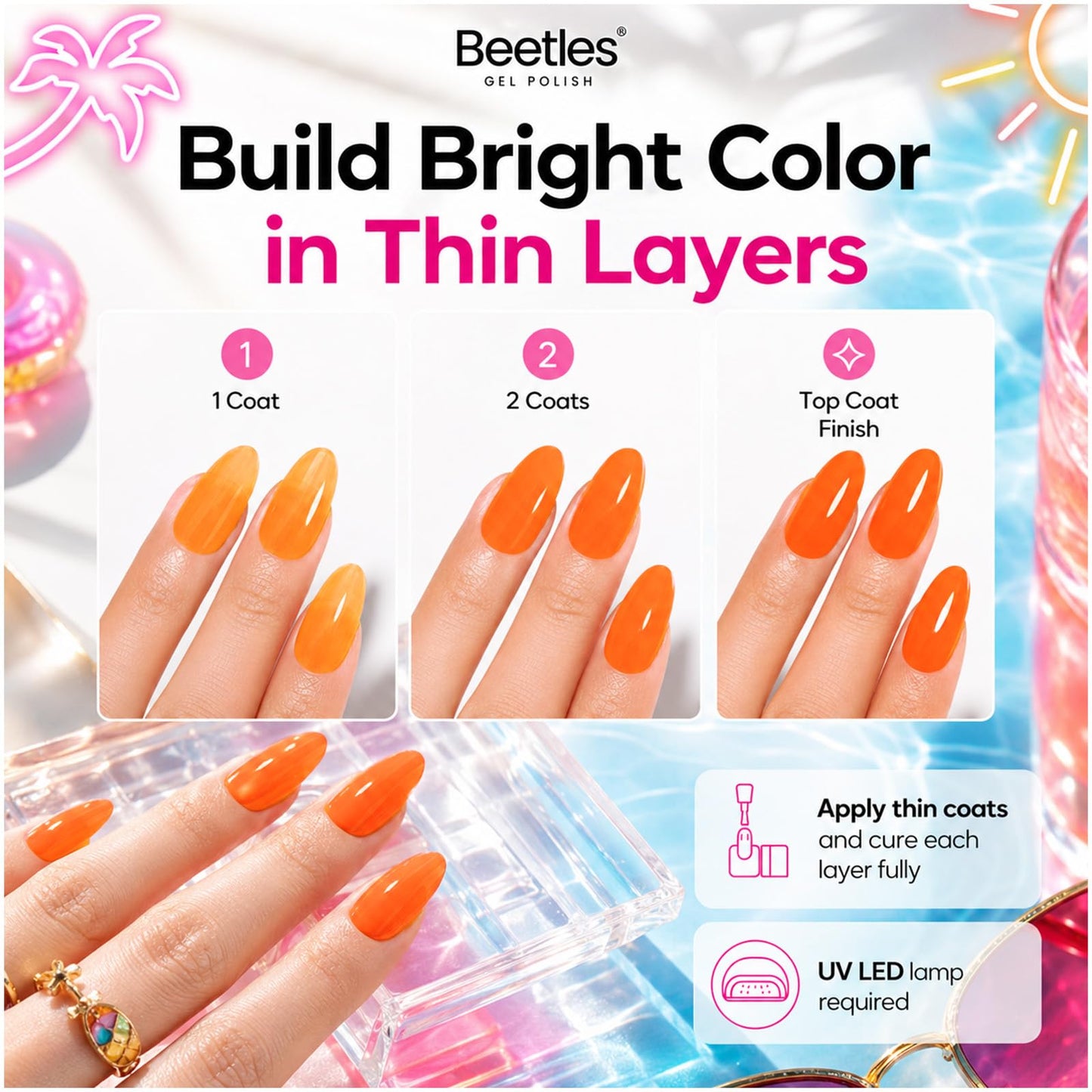 Beetles Neon Gel Nail Polish Set, 23 PCS 20 Color Rainbow Gel Polish Kit