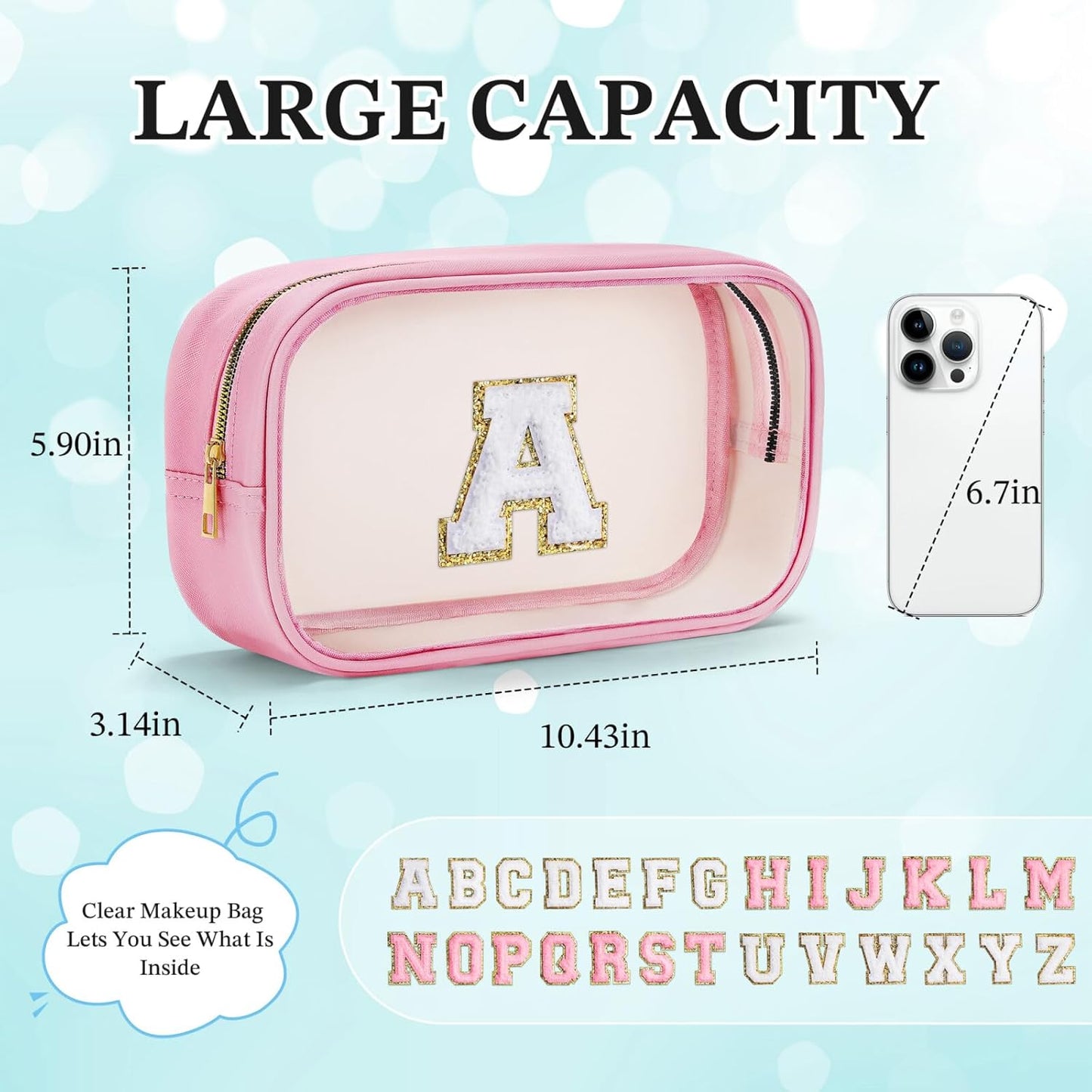 YOOLIFE Birthday Gifts for Her | Travel Clear Makeup Bag Toiletry Bag, Make up Bag Waterproof Toiletry Bags for Women Cosmetic Bag Preppy Stuff Personalized Girlfriend Wife Gifts Letter C