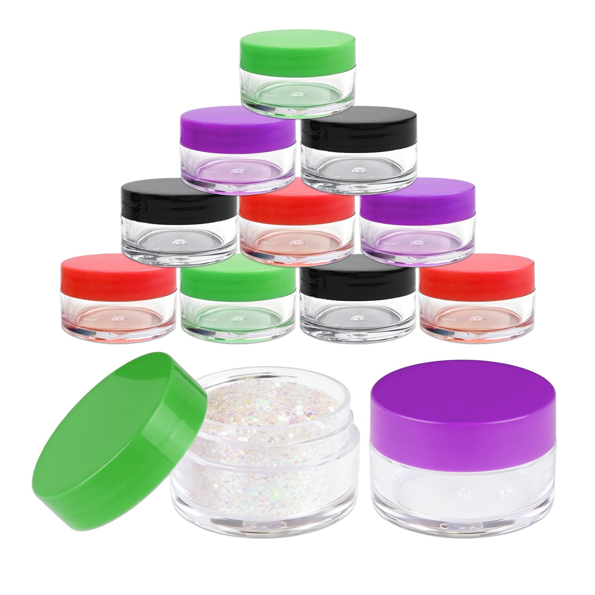 Beauticom 12 Pieces USA 20G/20ML Round Clear Jars with MultiColor Lids for Cosmetics, Medication