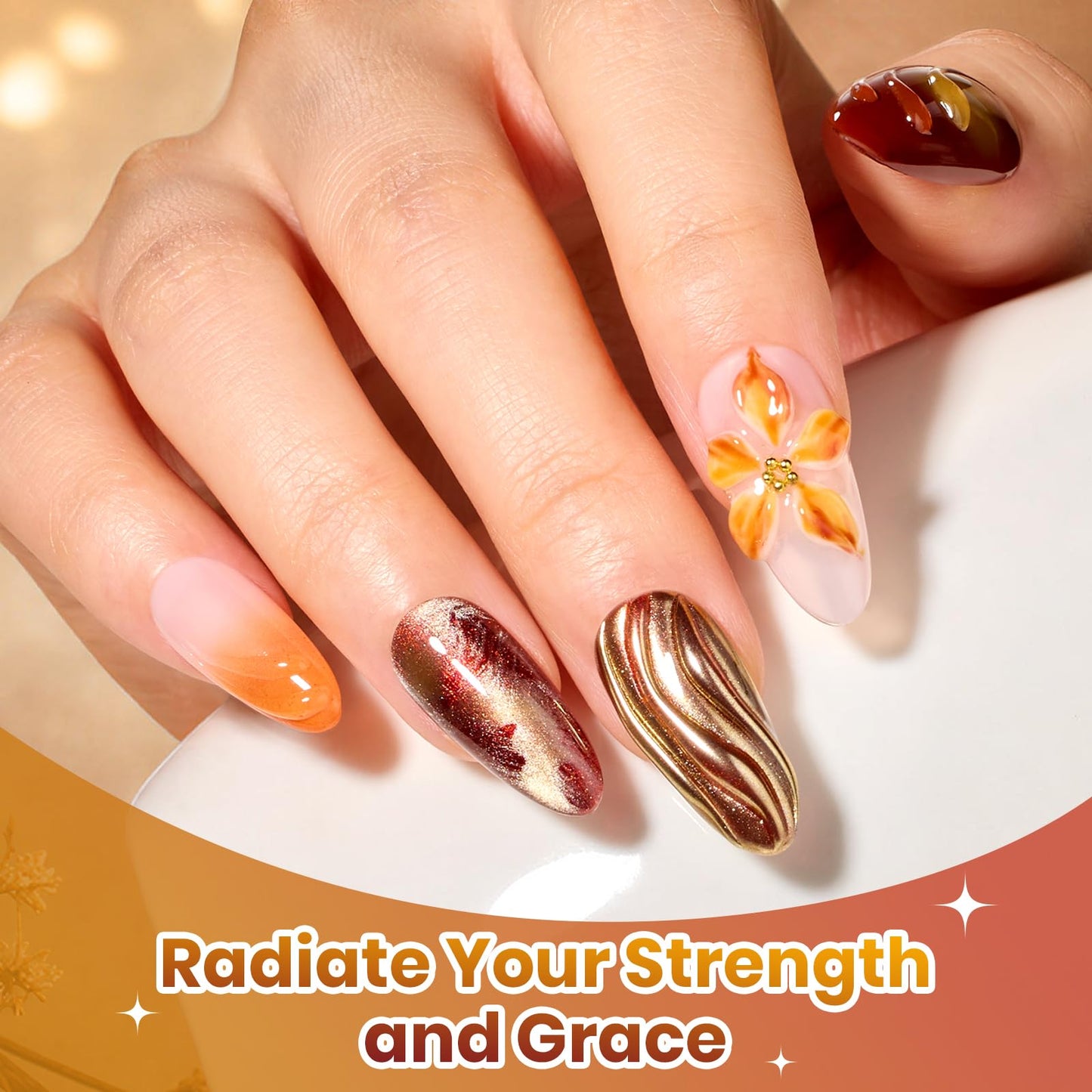 Beetles Fall Gel Nail Polish Set, 6 Colors Brown Burgundy Red Gold