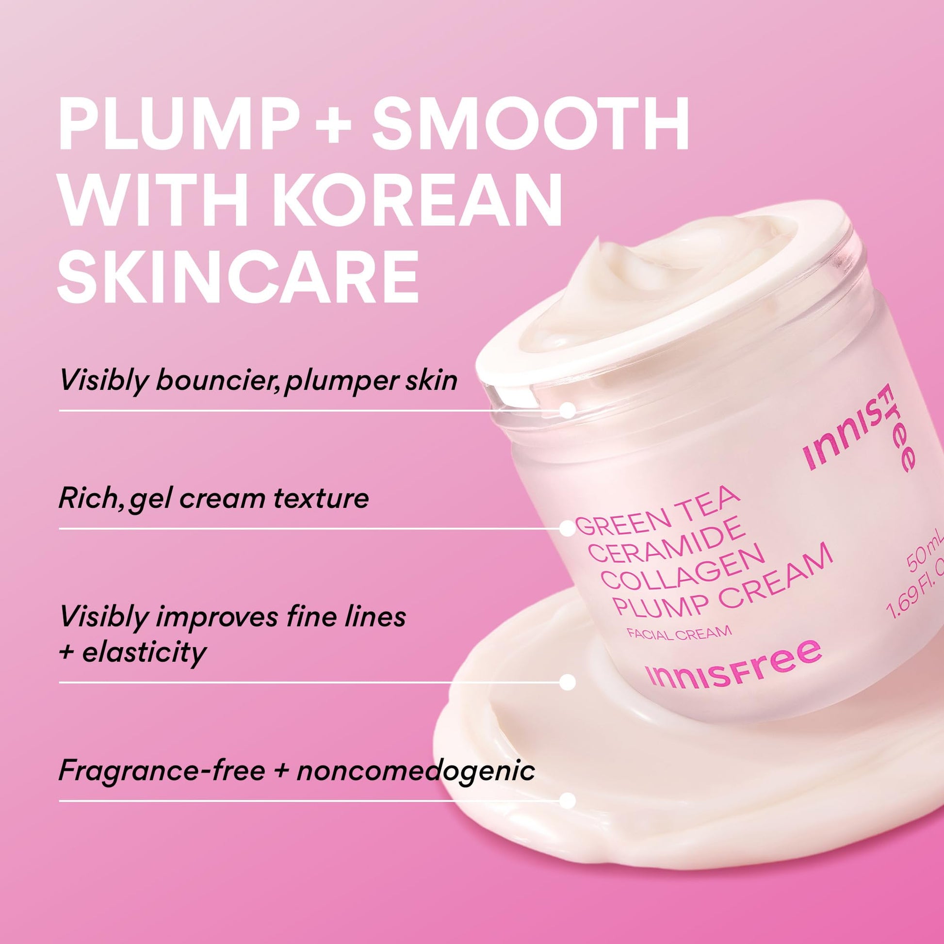 innisfree Green Tea Ceramide Plump Cream | Korean Anti-Aging Face Moisturizer with Niacinamide for