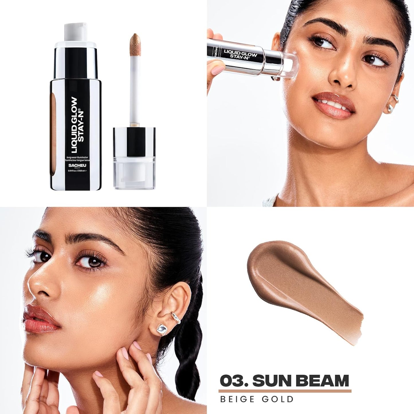 Sacheu Liquid Glow STAY-N Liquid Highlighter & Illuminator Makeup — 30ml Long Lasting Luminous Glow Lightweight Dewy Finish, Sun Beam