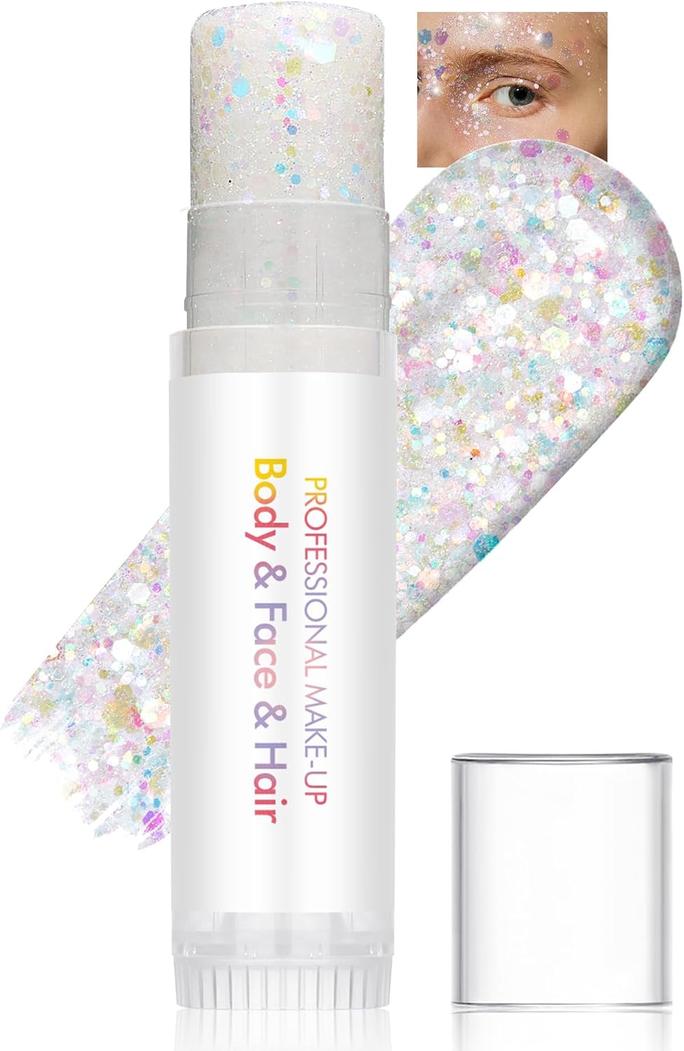Body Glitter Stick, Waterproof Long Lasting Sparkling Face Shimmer Makeup, Singer Concerts Disco Music Halloween Festival Rave Accessories, Holographic Chunky Sequins Hair Stick,Gift for Women girl-03