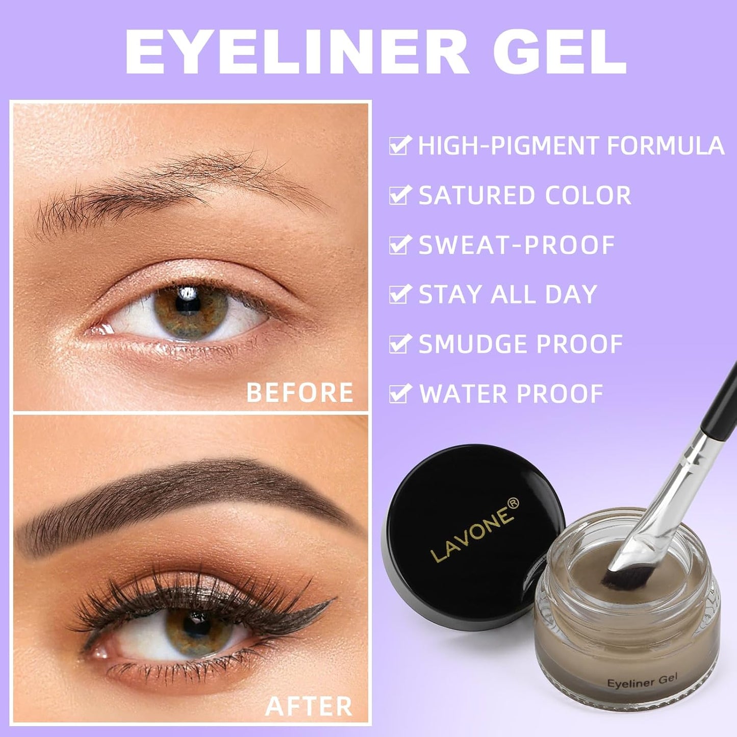 LAVONE Eyeliner Set - Waterproof Makeup Kit with Liquid eyeliner Pencil, Gel Eyeliner & Angled Eye liner Brush, Waterproof, Smudge Resistant, Long Lasting Formula - Blonde