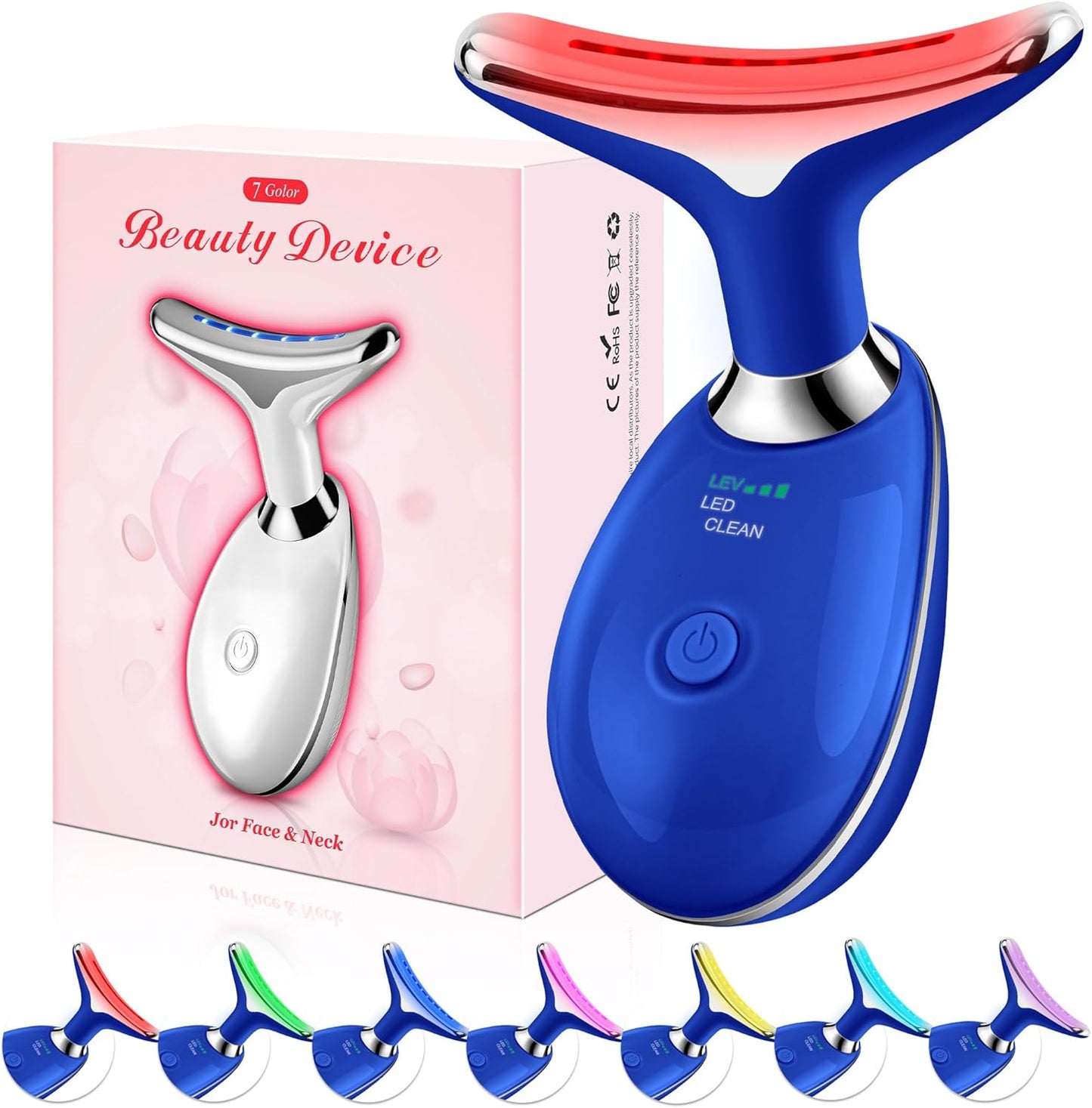 Red-Light-Therapy-for-Face, Facial Massager Wand with 7 Color - Birthday, Christmas, Mothers Day, Valentines Day, Self Care Gifts for Her Women Mom Best Friend Wife Teacher (Blue)