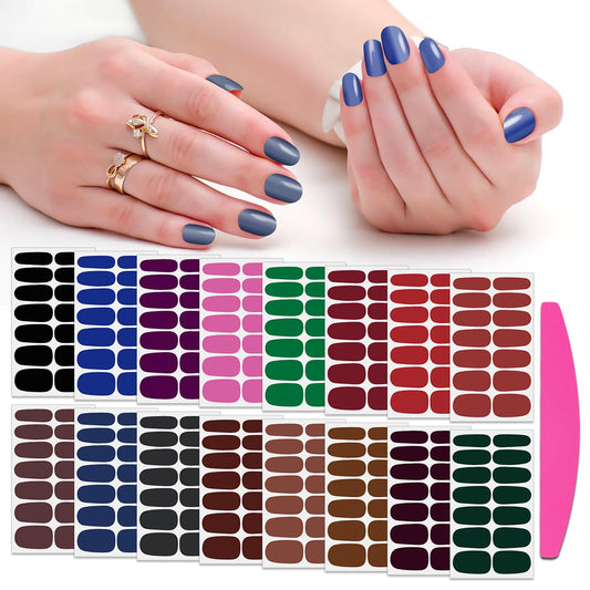 SILPECWEE Gel Nail Stickers (16 Sheets, Dark Solid Color), Full Nail Wraps for Women Self Adhesive
