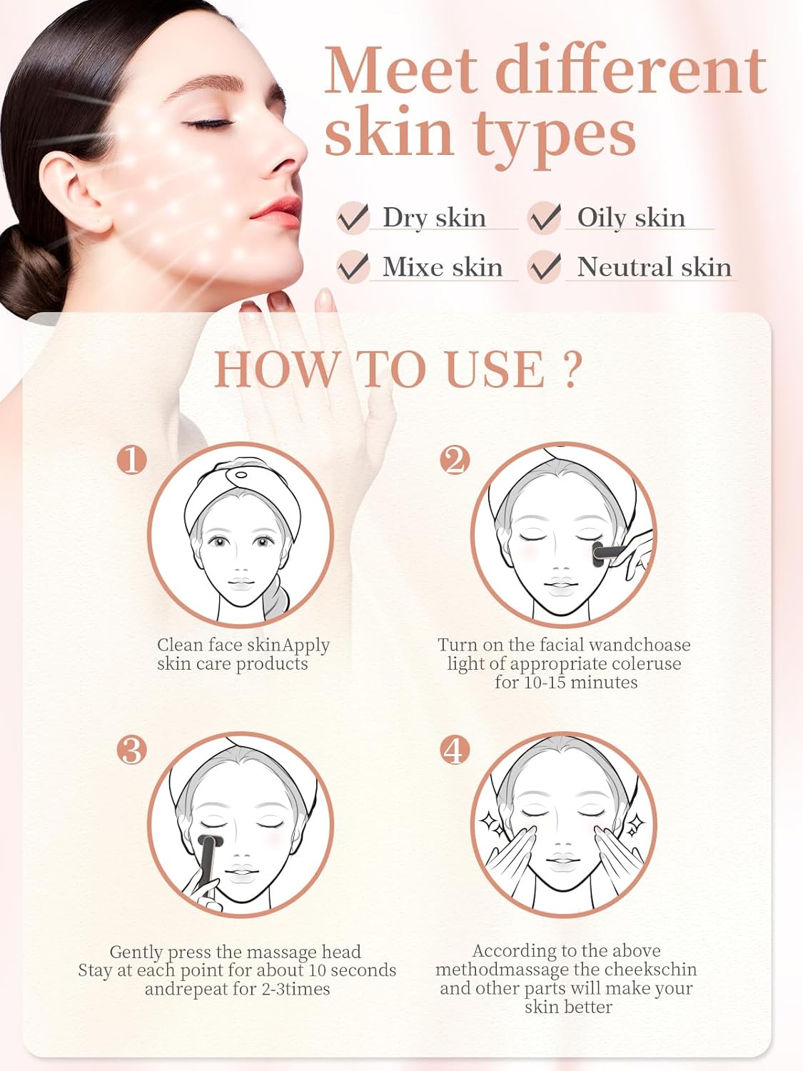 Acne Light Therapy Wand Red Light Therapy for Face Microcurrent Facial Device, True Beauty Glow Facial Massager Lymphatic Drainage Massager Face