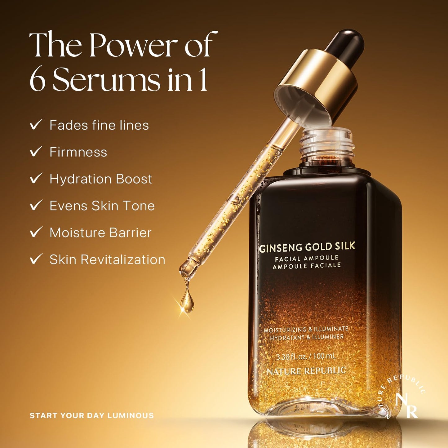 Nature Republic Ginseng Gold Silk Facial Ampoule | Hydrating Glow moisturizer for face, Niacinamide