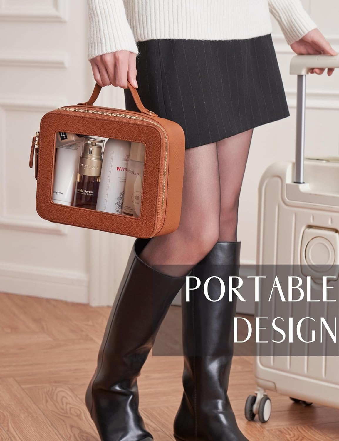 Popvibe Clear Makeup Bag Travel Cosmetic Case Transparent Toiletry Bag with Zipper, Portable Make Up Organizer Traveling Compact Car Bag for Essentials