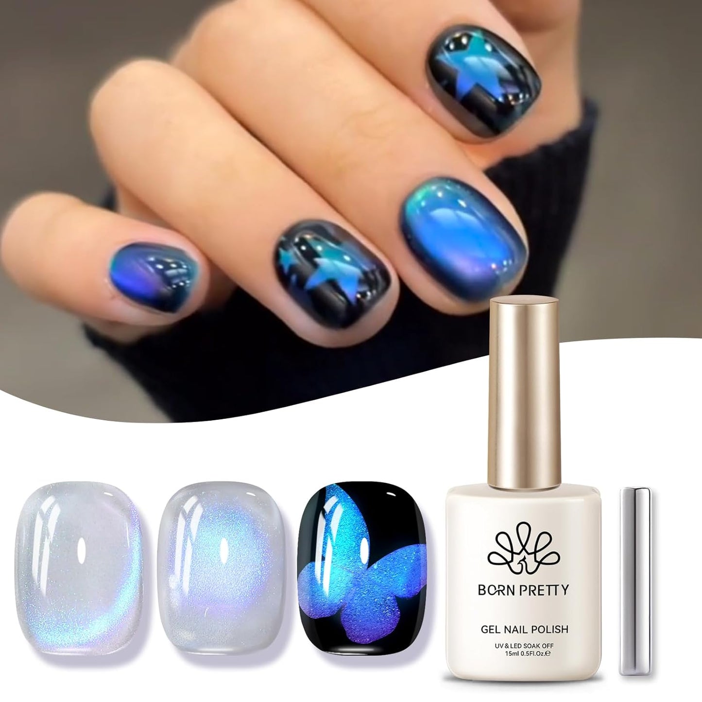 BORN PRETTY Cat Magnetic Eye Gel Nail Polish,Blue Tears Magnetic Gel Polish Passion Fruit Cat Magnetic Eye Gel Manicure Nail Art DIY 15ml