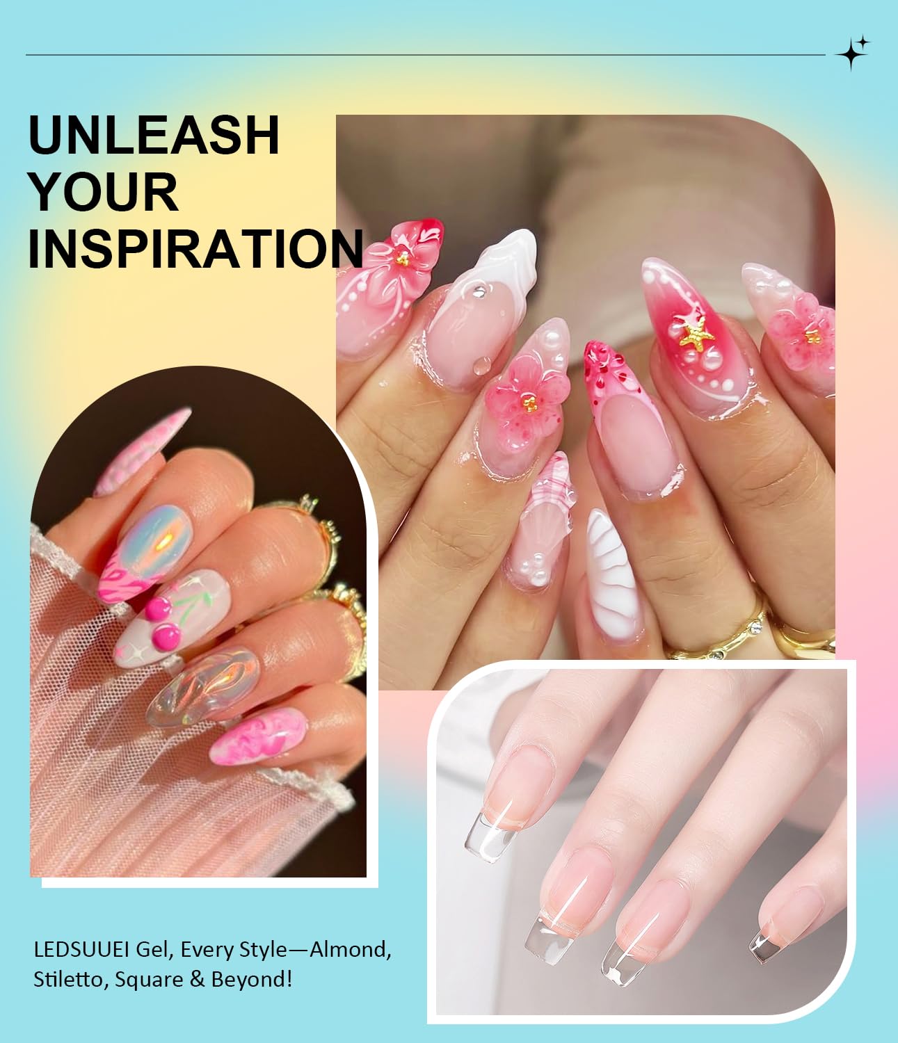 Solid Builder Gel for Nails LEDSUUEI - 2 Color Clear Pink 3D Nail Gel Sculpting Non-Sticky Hand Carving Glue Extension for Manicure Salon Home Decoration DIY 20g