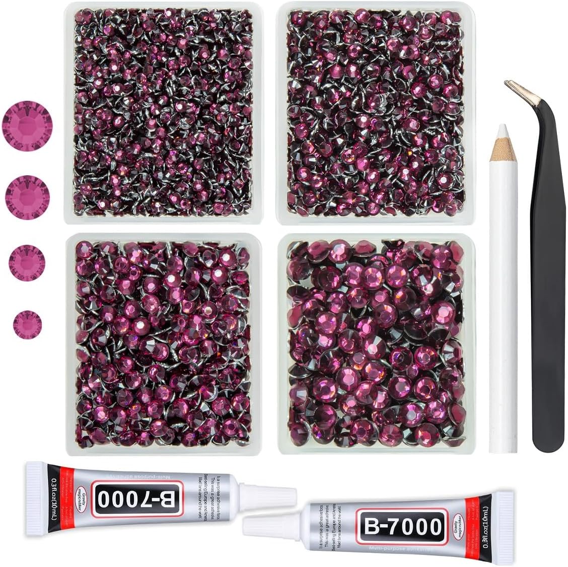 Wine Purple Crystal Resin Rhinestones w B7000 Jewelry Glue for Bedazzling Crafting 3mm-6mm Wine Red Flatback Stones Diamonds Crystals Gems for Nails Face Eyes Makeup Tumbler Bottles DIY Crafts