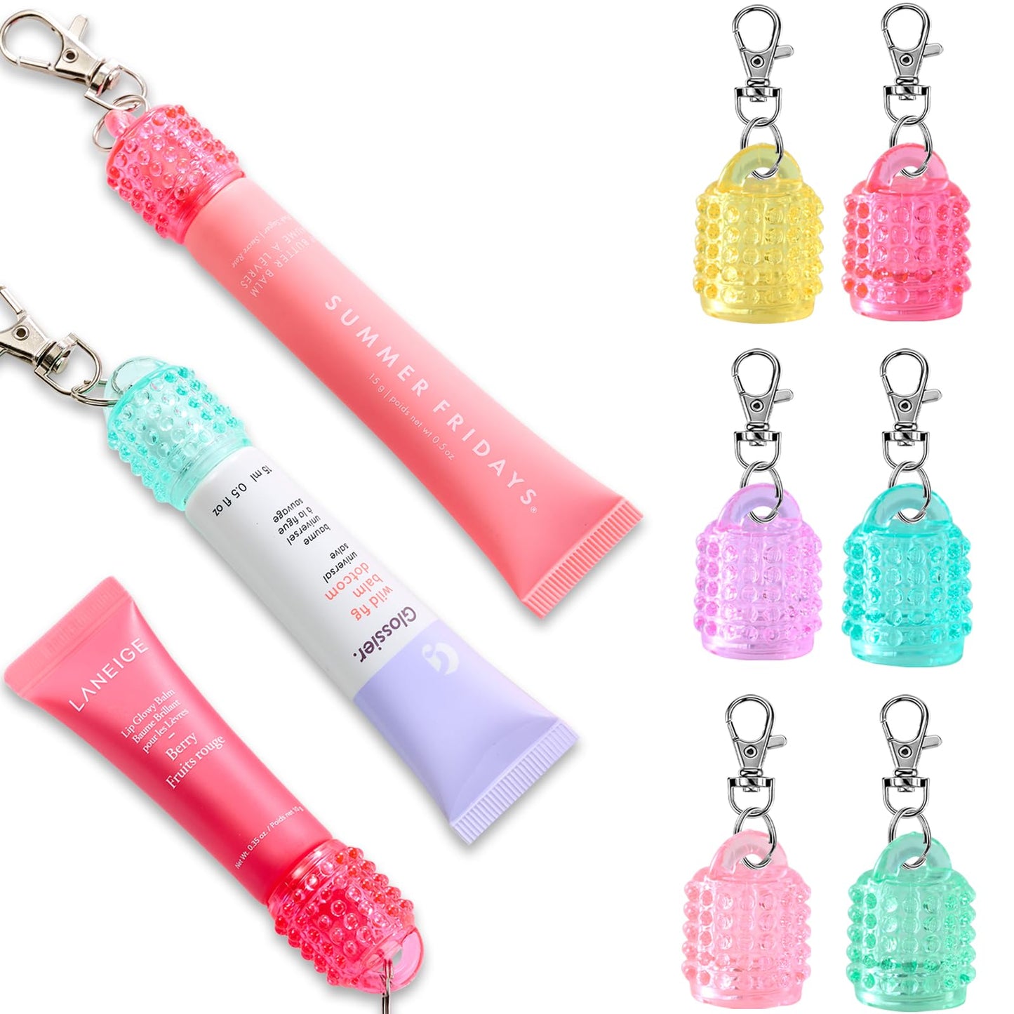 Lip Balm Keychain Cap for Laneige, Summer Friday and Glossier, Lip Balm Holder for Lanyard or Bag