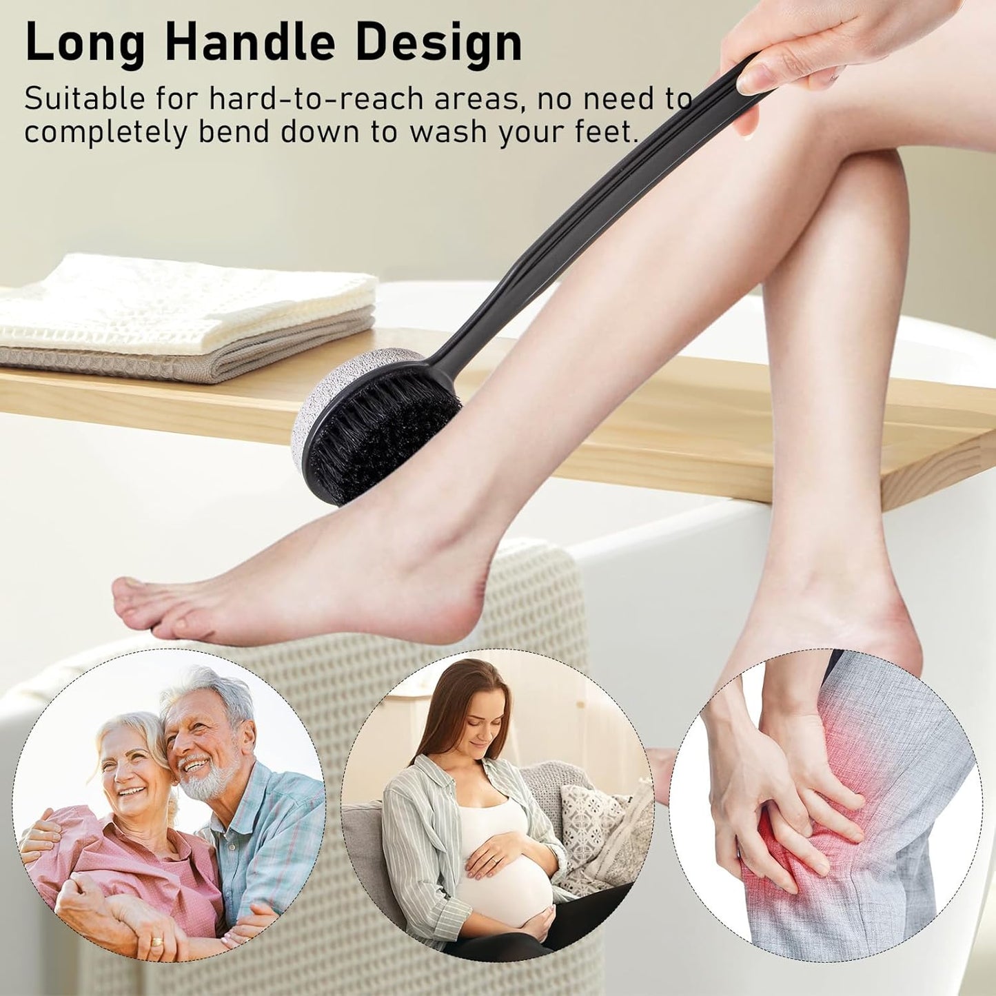 Pumice Stone for Feet with Long Handle (Double-Faced Curved Handle,Black, Count, 3.0)