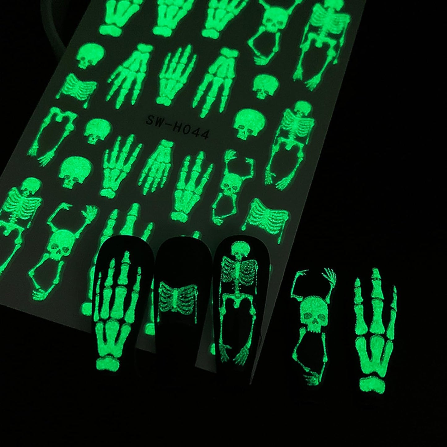 Luminous Halloween Nail Art Stickers Decals Cute White Ghost Nails Stickers Skeleton Spider Web Nails Decals Self-Adhesive Glow in The Dark Nail Art Decal for Women Halloween Decor