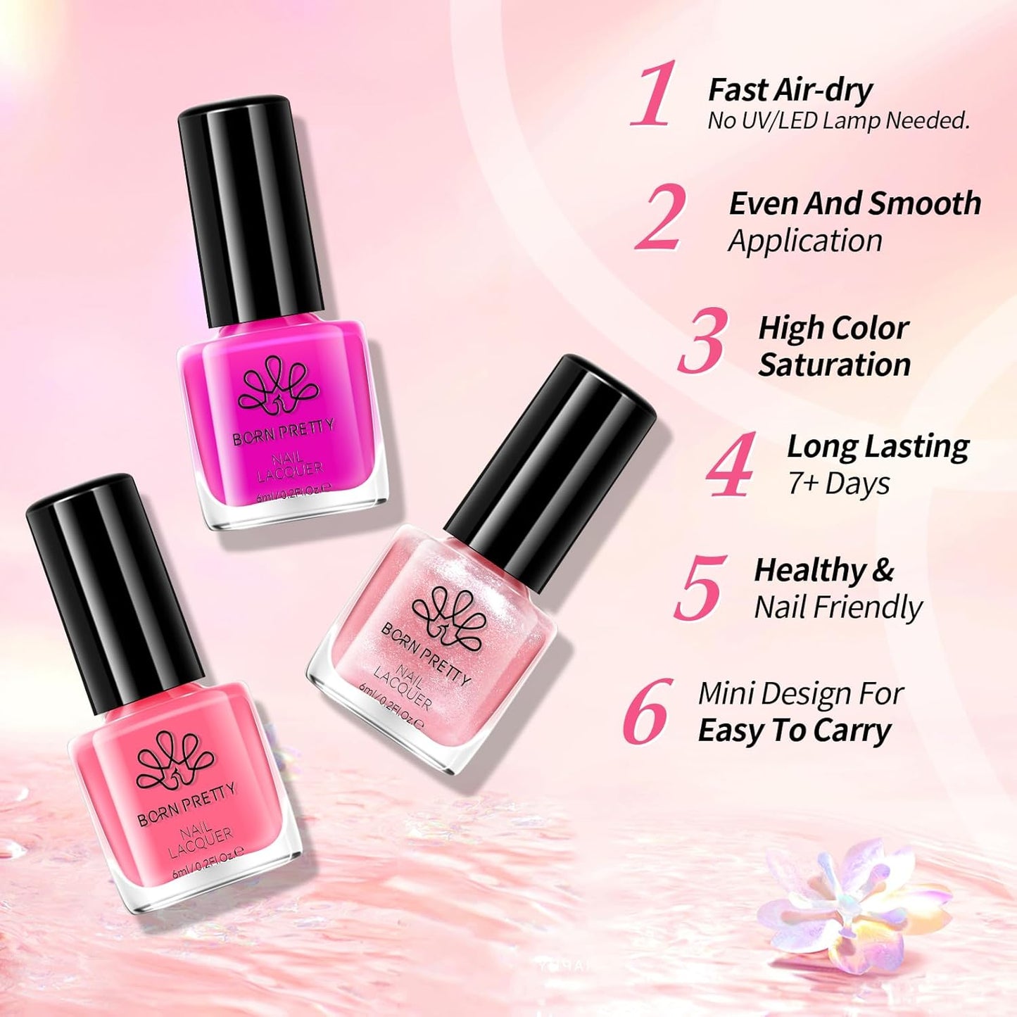 Born Pretty Pink Nail Polish Set Fingernail, 15 Colors Natural Pink Nude Neon Pink Hot Pink Bright Summer Quick Dry Nail Lacquer Glossy Nail Polish All Seasons Manicure Suitable Wedding Holiday