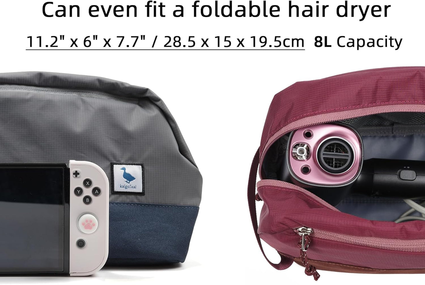 Travel Toiletry Bag 8L, Large Packing Cube with Waterproof TPU Wet/Dry Compartment (05 Ash Gray)