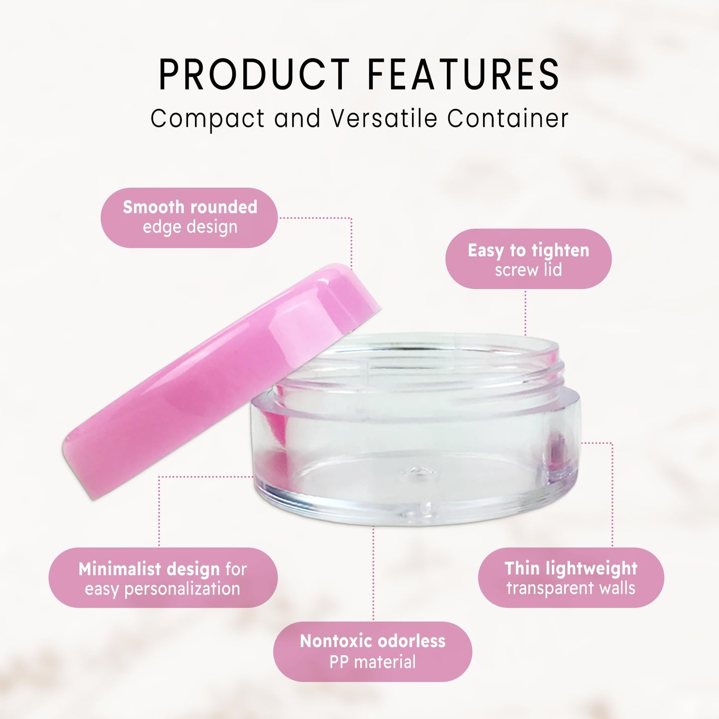 (Quantity: 200 Pcs) Beauticom 5G/5ML Round Clear Jars with Pink Lids for Cosmetics, Medication, Lab