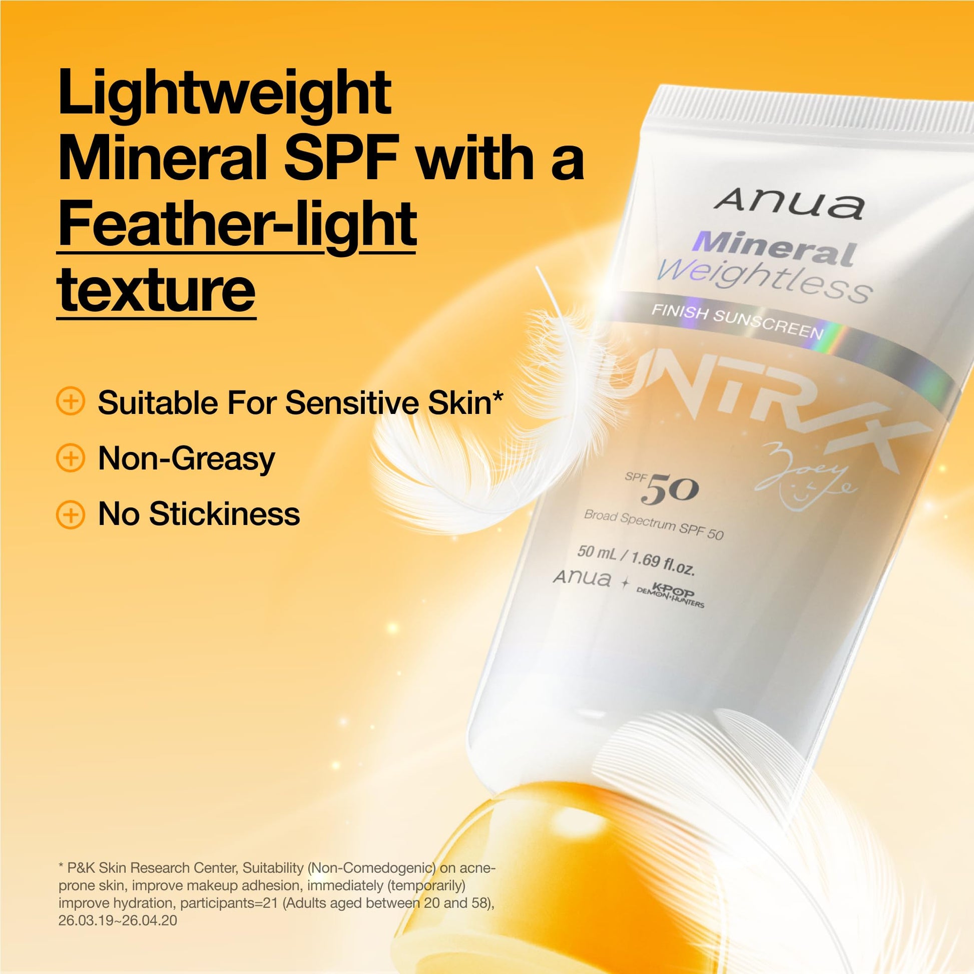 Anua Mineral Weightless Finish Sunscreen SPF 50, Broad Spectrum, Zinc-Based for Sensitive Skin