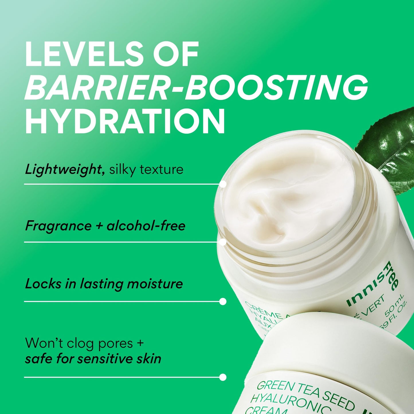 innisfree Green Tea Seed Hyaluronic Acid Cream, Korean Face Moisturizer with Ceramide & Skin
